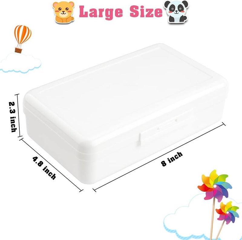 BOEIAC Plastic Pencil Box, Large Capacity Pencil Cases, 1 Pack Hard Pencil Case, Crayon Box with Snap-tight Lid Stackable Design, Plastic Storage Box for Office Supplies, White - Image 2